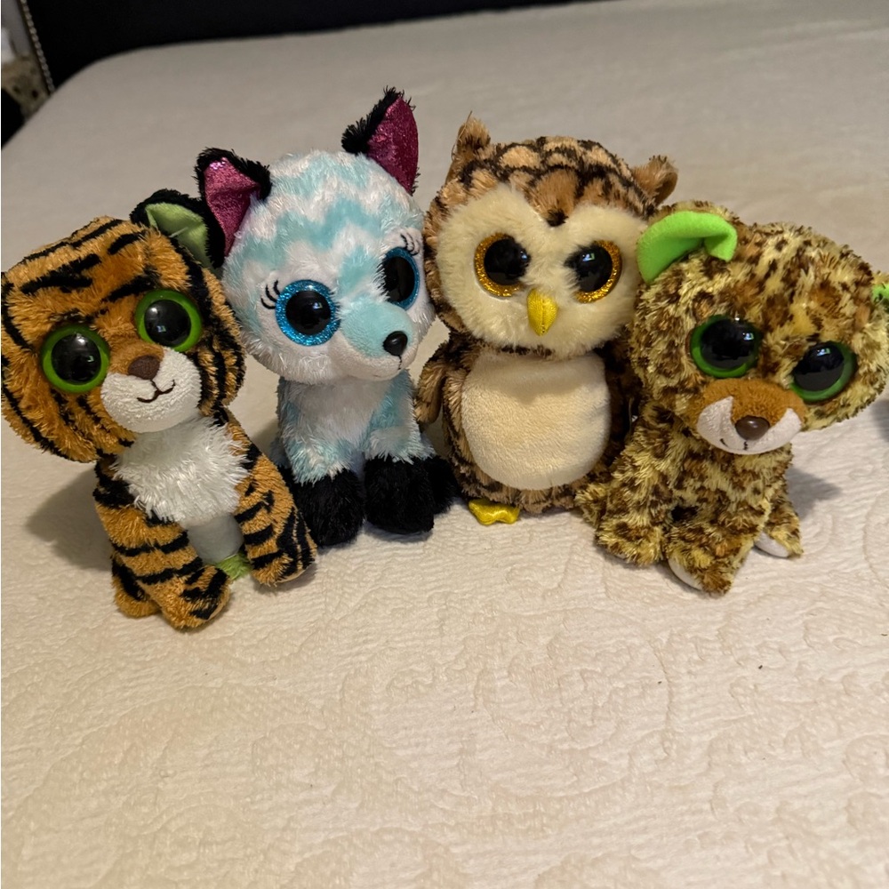 Ty Plush Animal Toys - Tiger, Fox, Owl, Leopard